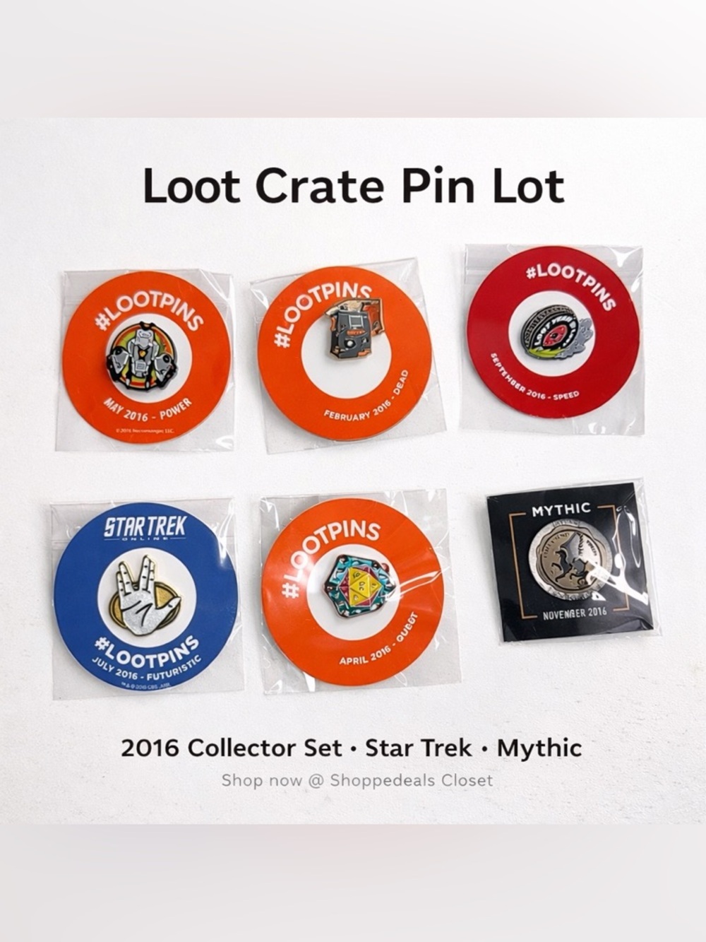 Loot Crate Enamel Pin Lot #LootPins 2016 Star Trek Mythic Collector Set